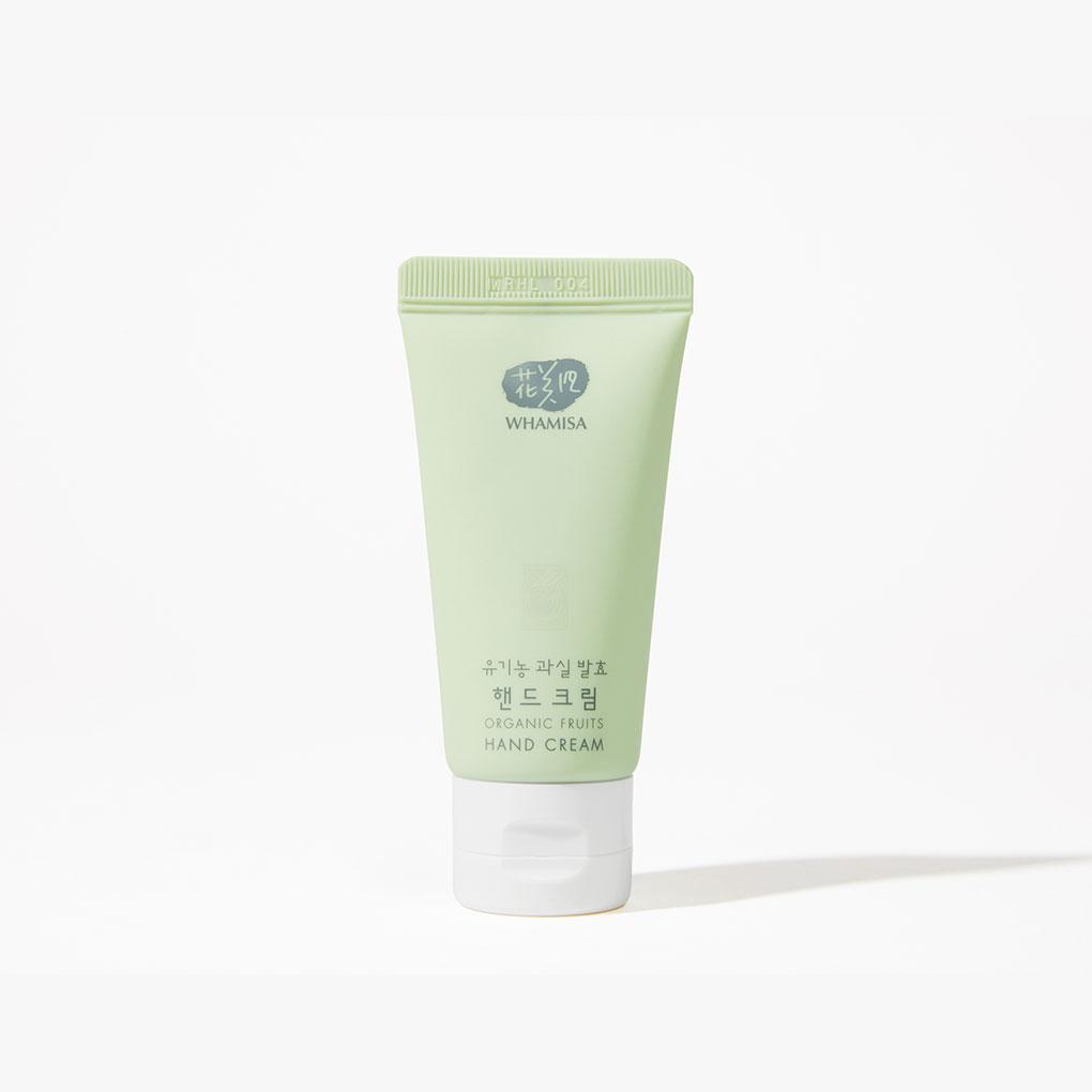 Whamisa Organic Fruits Hand Cream packaged in a tube with a white cap that can be easily opened.﻿