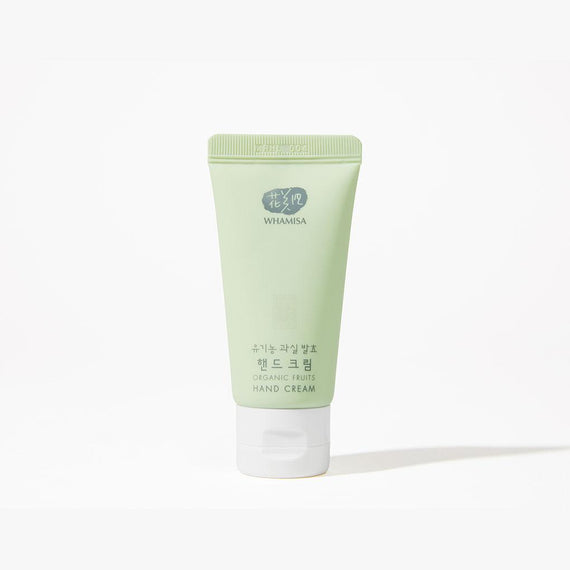 Whamisa Organic Fruits Hand Cream packaged in a tube with a white cap that can be easily opened.﻿